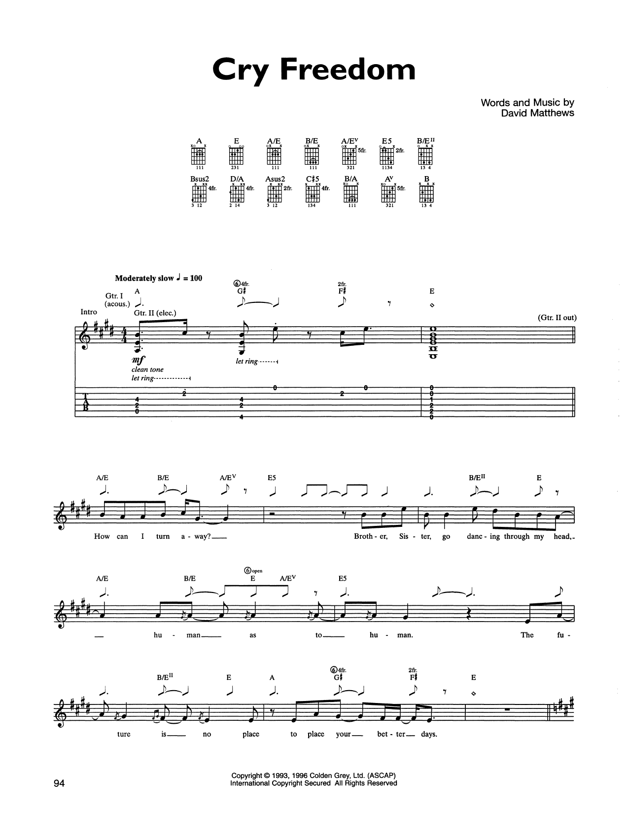 Download Dave Matthews Band Cry Freedom Sheet Music and learn how to play Guitar Tab PDF digital score in minutes