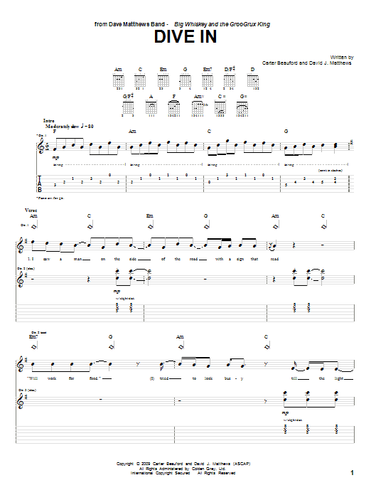 Download Dave Matthews Band Dive In Sheet Music and learn how to play Guitar Tab PDF digital score in minutes
