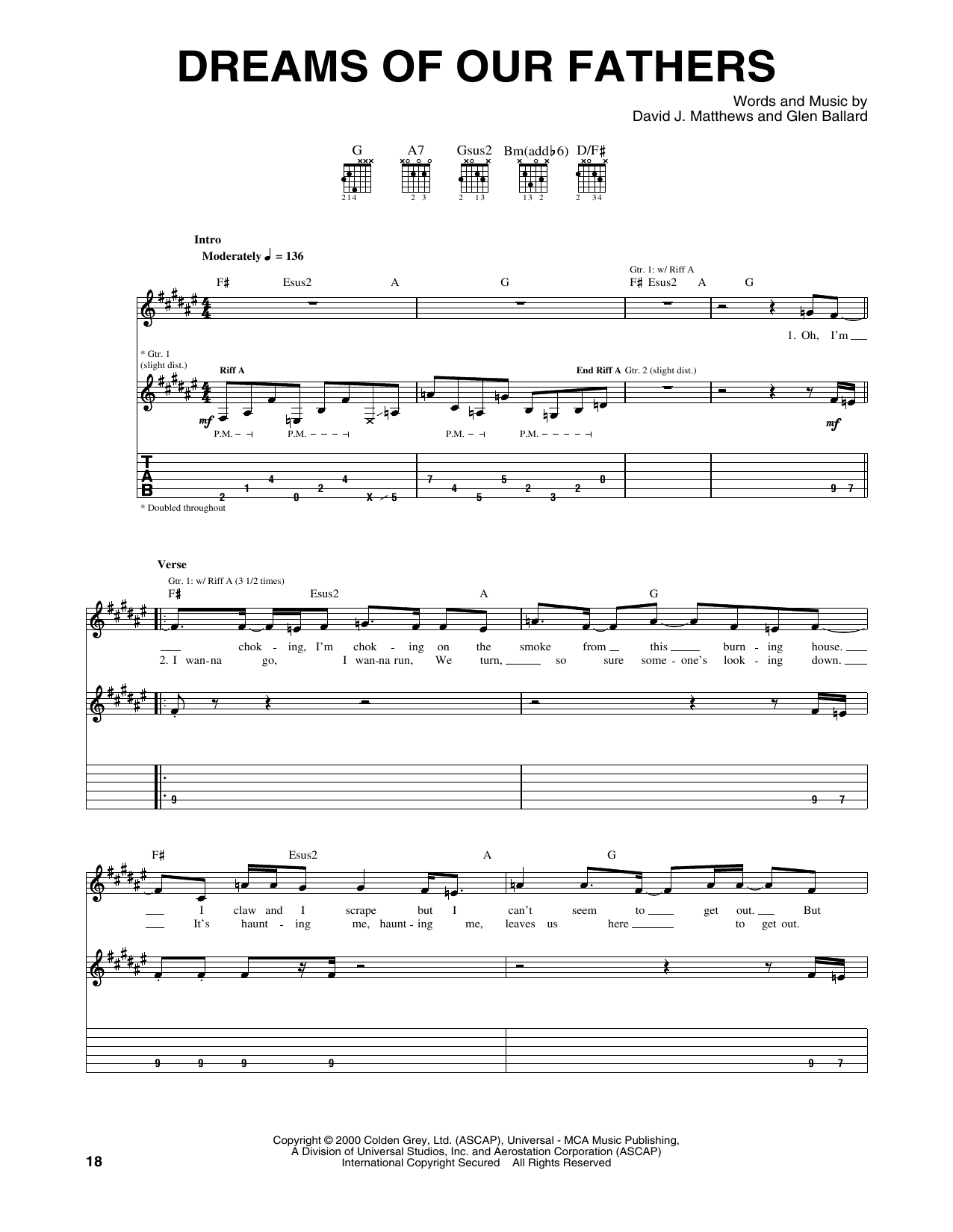 Download Dave Matthews Band Dreams Of Our Fathers Sheet Music and learn how to play Guitar Tab PDF digital score in minutes