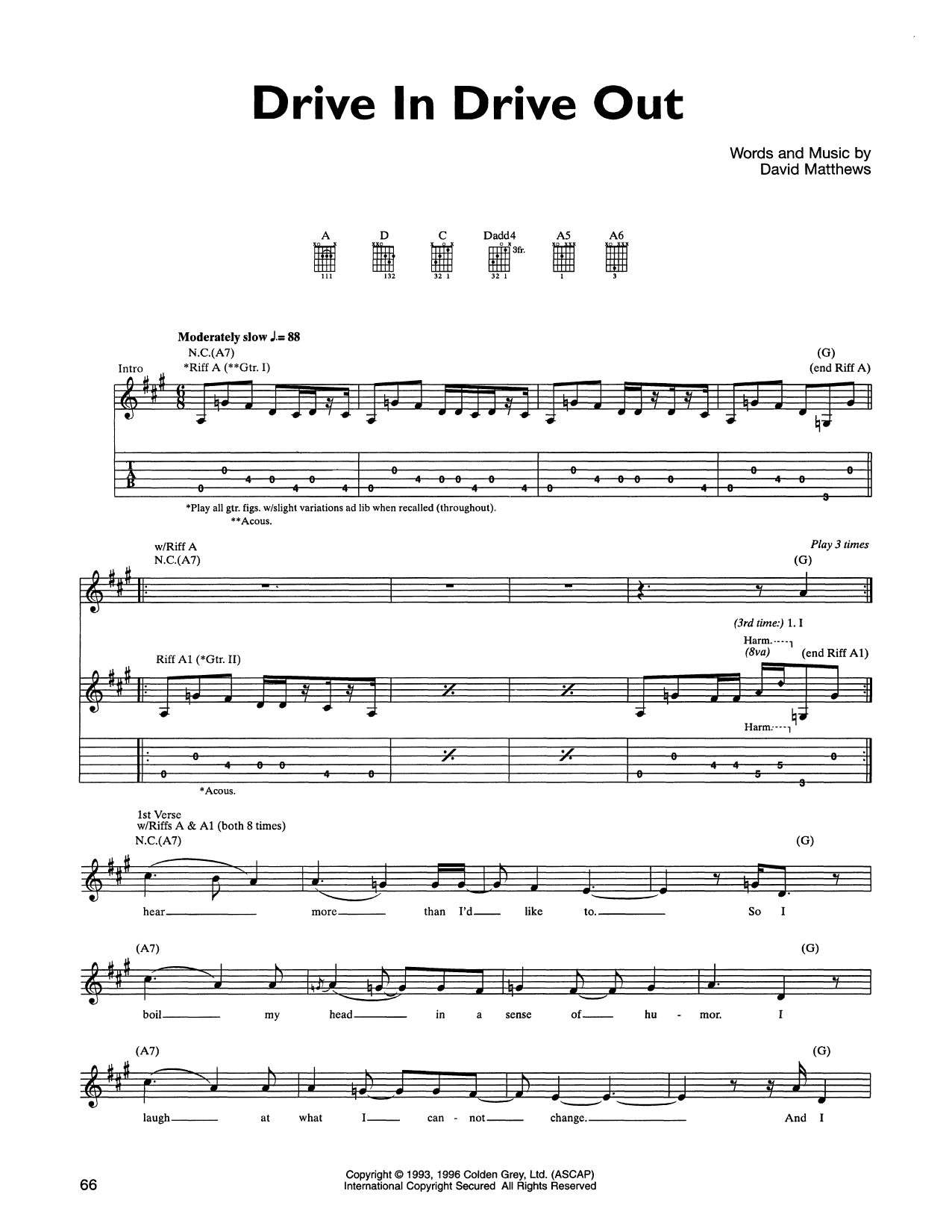 Download Dave Matthews Band Drive In Drive Out Sheet Music and learn how to play Guitar Tab PDF digital score in minutes