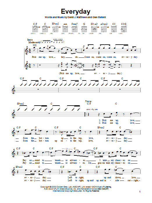 Download Dave Matthews Band Everyday Sheet Music and learn how to play Lyrics & Chords PDF digital score in minutes