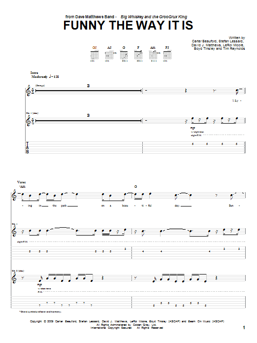 Download Dave Matthews Band Funny The Way It Is Sheet Music and learn how to play Guitar Tab PDF digital score in minutes