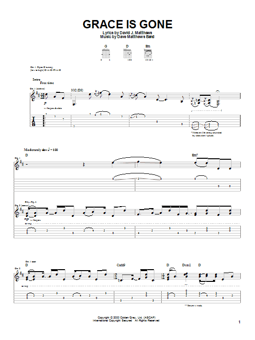 Download Dave Matthews Band Grace Is Gone Sheet Music and learn how to play Lyrics & Chords PDF digital score in minutes