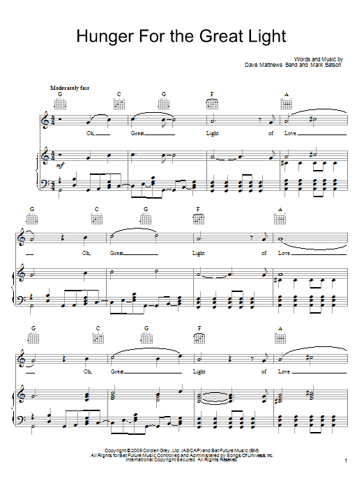 Download Dave Matthews Band Hunger For The Great Light Sheet Music and learn how to play Guitar Tab PDF digital score in minutes