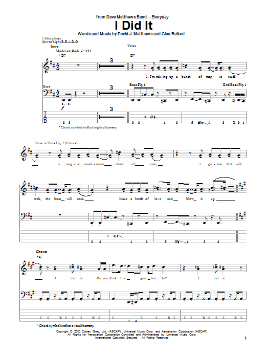 Download Dave Matthews Band I Did It Sheet Music and learn how to play Lyrics & Chords PDF digital score in minutes