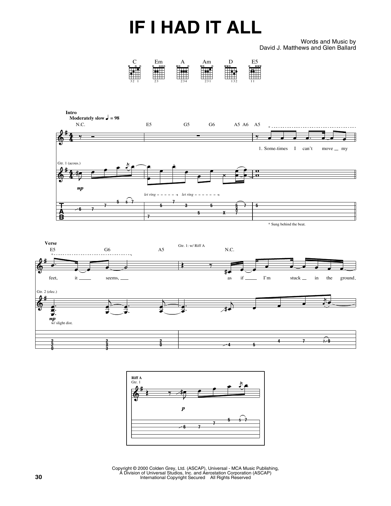 Download Dave Matthews Band If I Had It All Sheet Music and learn how to play Guitar Tab PDF digital score in minutes