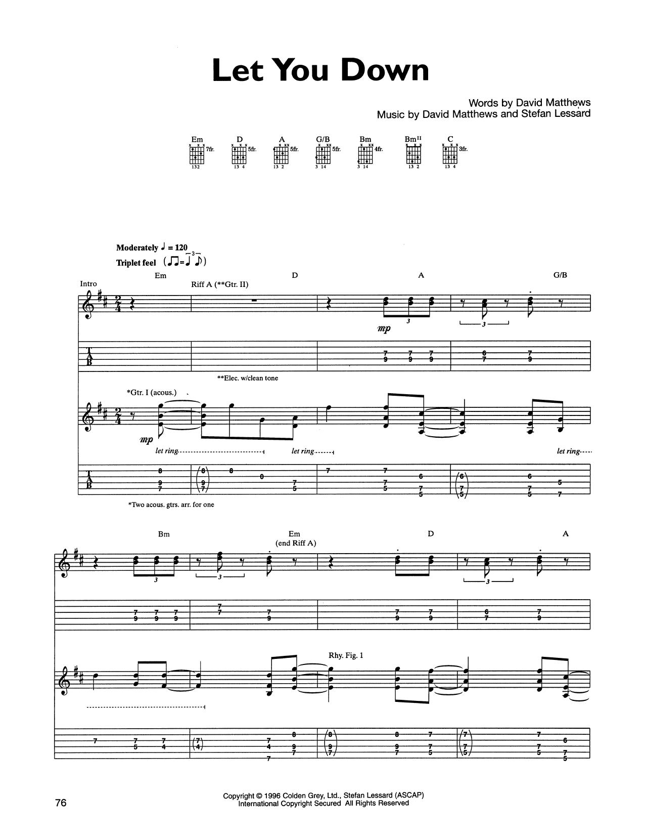 Download Dave Matthews Band Let You Down Sheet Music and learn how to play Guitar Tab PDF digital score in minutes