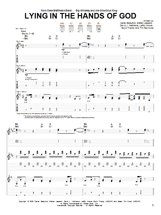 Download Dave Matthews Band Lying In The Hands Of God Sheet Music and learn how to play Guitar Tab PDF digital score in minutes