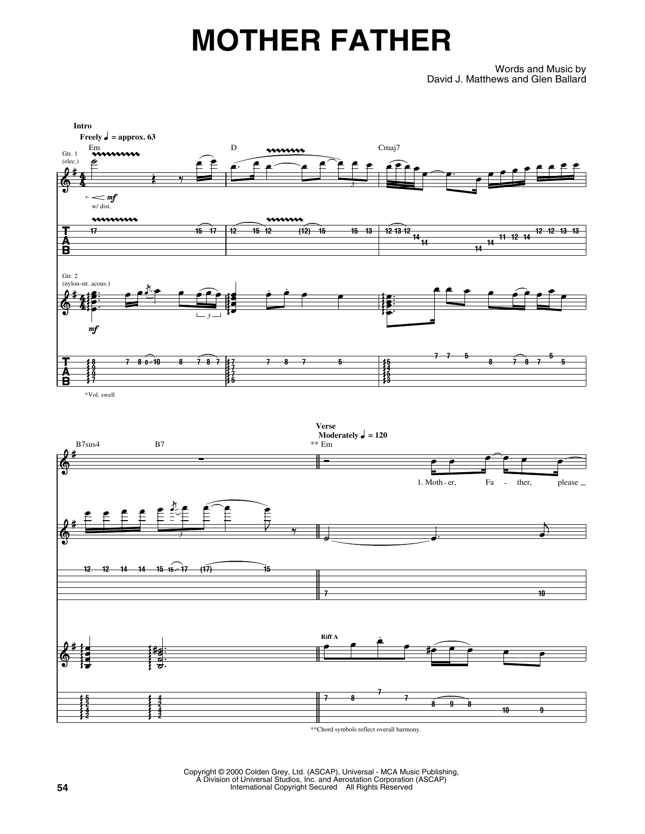 Download Dave Matthews Band Mother Father Sheet Music and learn how to play Guitar Tab PDF digital score in minutes