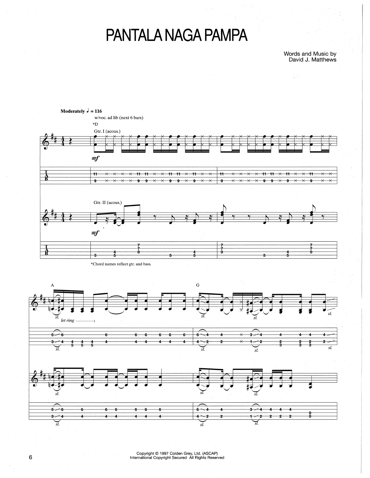 Download Dave Matthews Band Pantala Naga Pampa Sheet Music and learn how to play Guitar Tab PDF digital score in minutes
