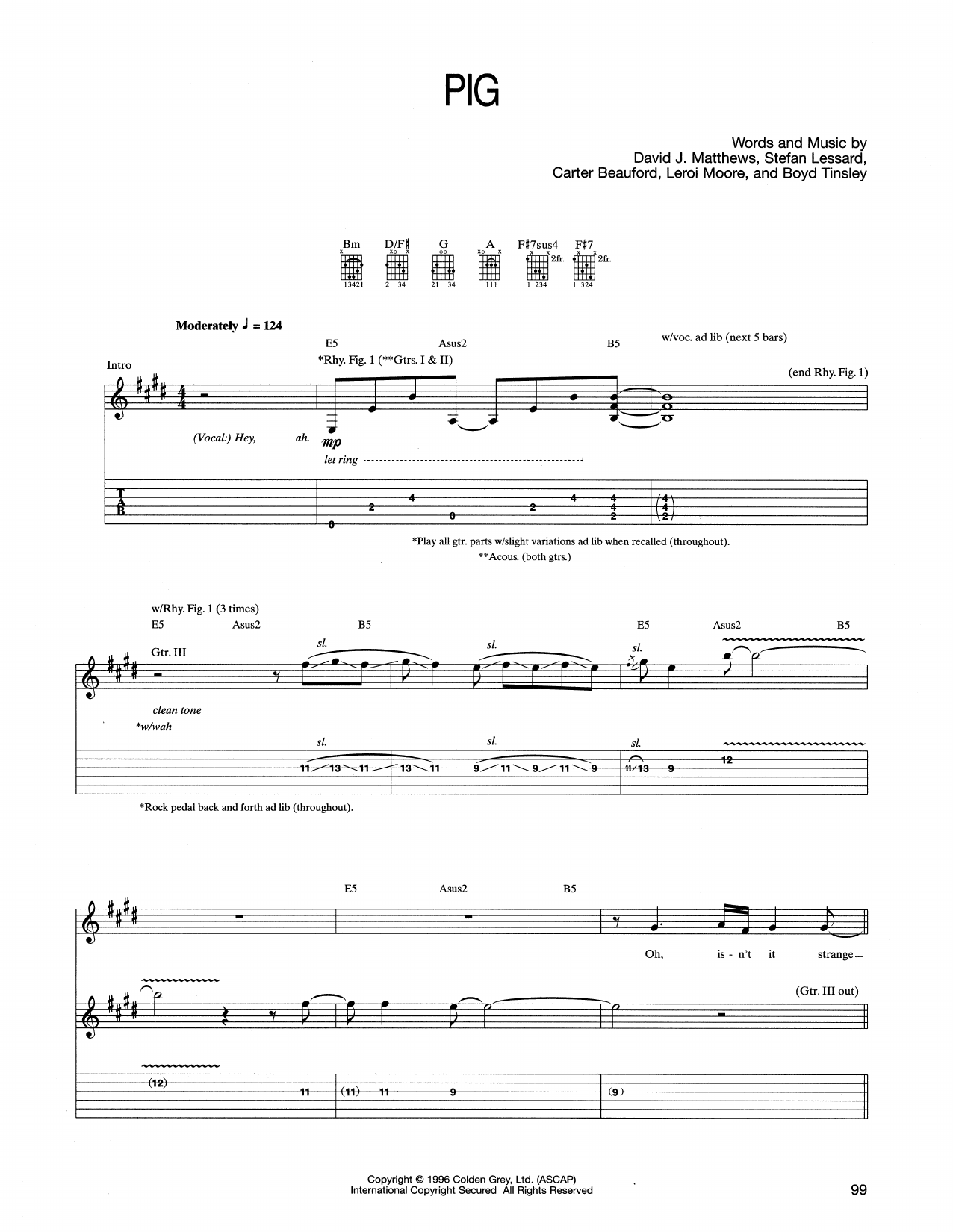 Download Dave Matthews Band Pig Sheet Music and learn how to play Guitar Tab PDF digital score in minutes