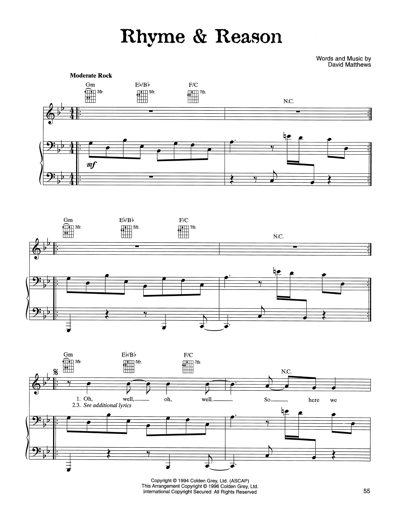 Download Dave Matthews Band Rhyme & Reason Sheet Music and learn how to play Piano, Vocal & Guitar (Right-Hand Melody) PDF digital score in minutes