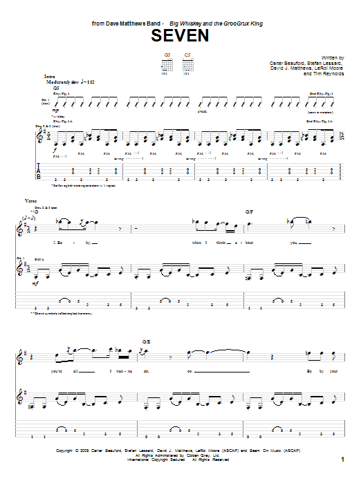 Download Dave Matthews Band Seven Sheet Music and learn how to play Guitar Tab PDF digital score in minutes