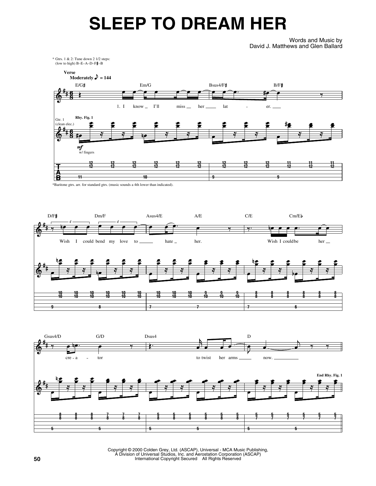 Download Dave Matthews Band Sleep To Dream Her Sheet Music and learn how to play Guitar Tab PDF digital score in minutes