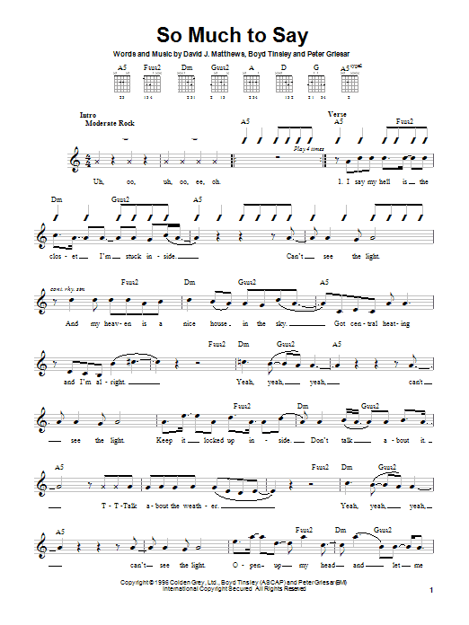 Download Dave Matthews Band So Much To Say Sheet Music and learn how to play Guitar with strumming patterns PDF digital score in minutes