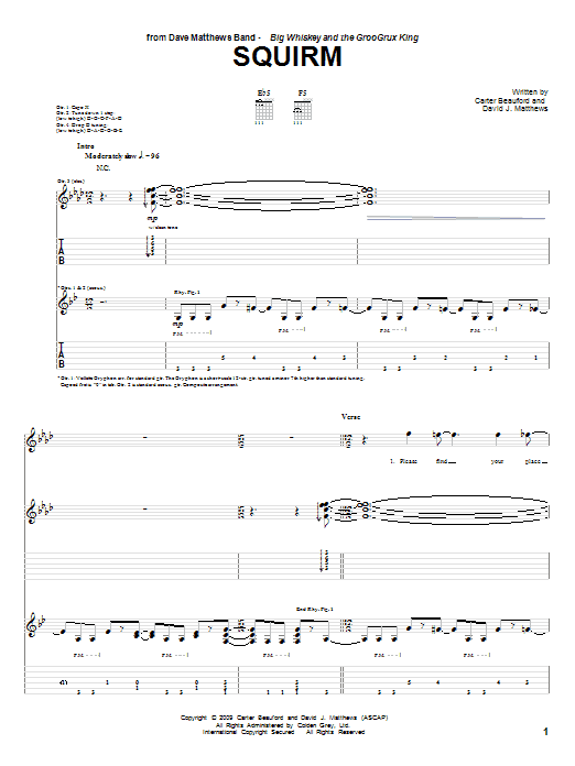 Download Dave Matthews Band Squirm Sheet Music and learn how to play Guitar Tab PDF digital score in minutes