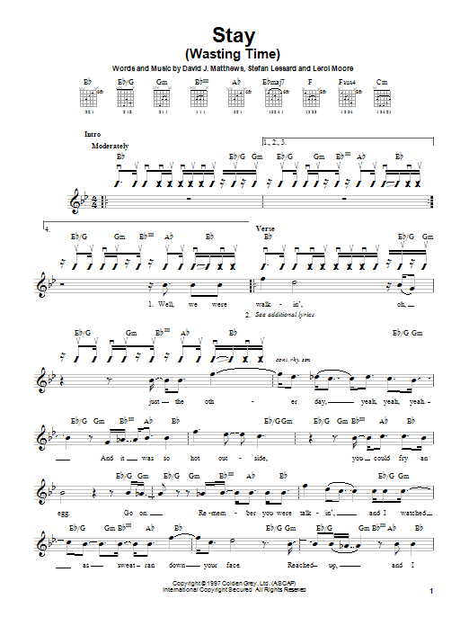 Download Dave Matthews Band Stay (Wasting Time) Sheet Music and learn how to play Lyrics & Chords PDF digital score in minutes