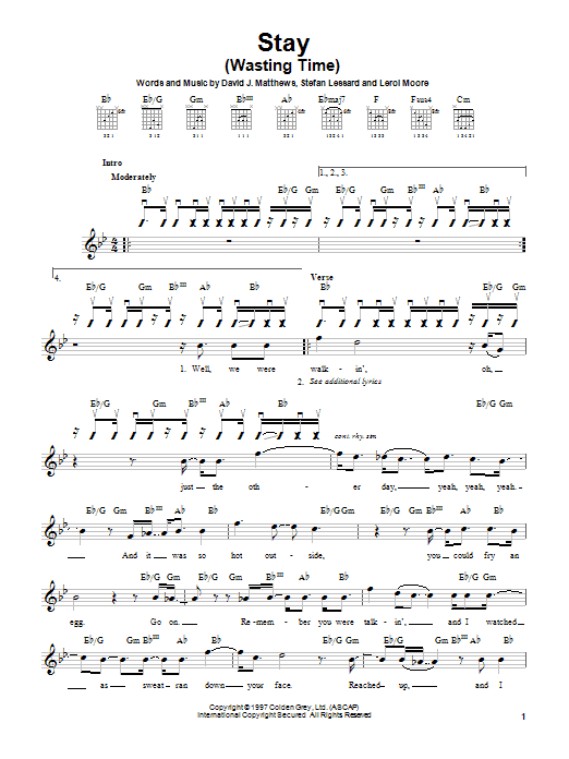 Download Dave Matthews Band Stay (Wasting Time) Sheet Music and learn how to play Easy Guitar PDF digital score in minutes