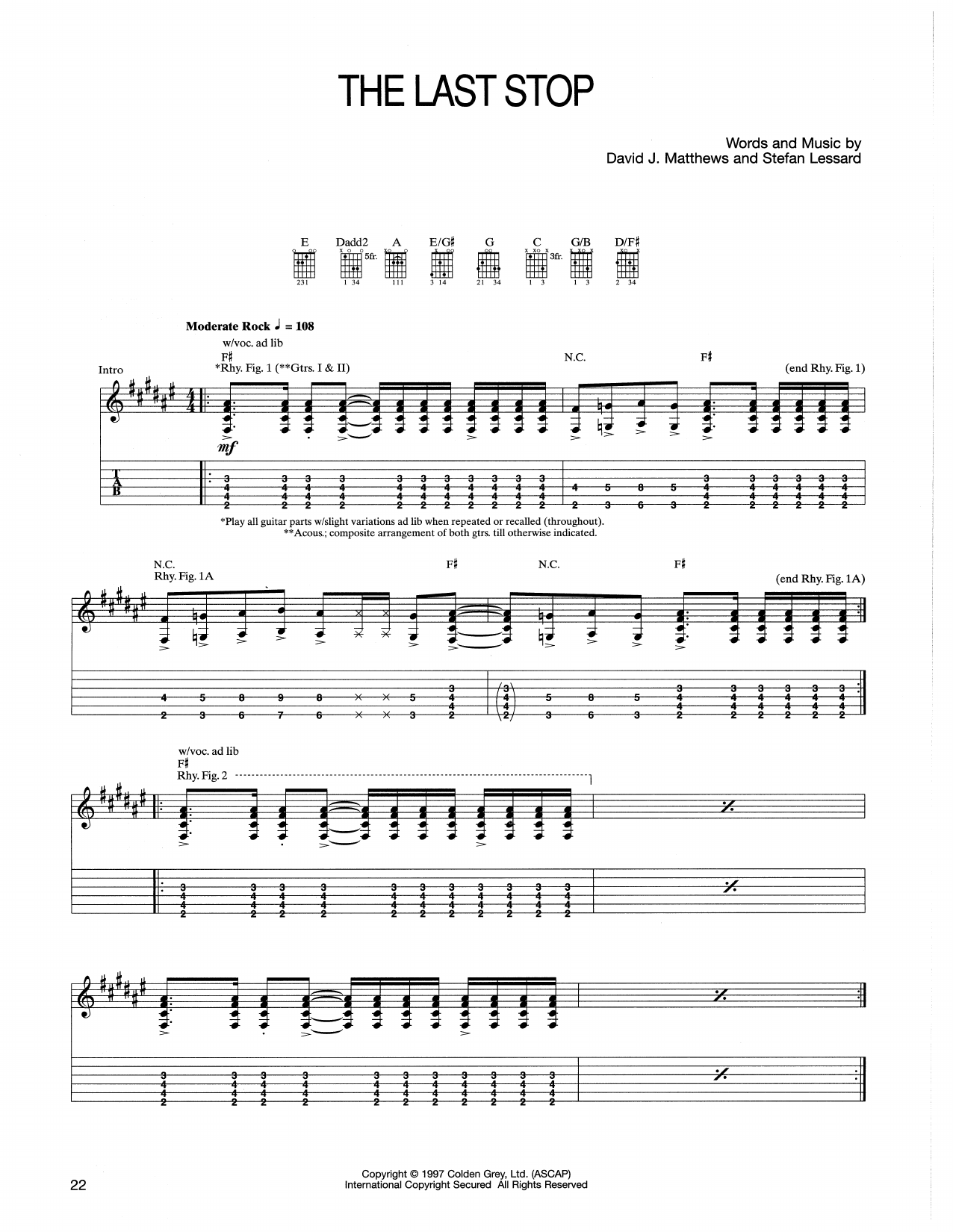 Download Dave Matthews Band The Last Stop Sheet Music and learn how to play Guitar Tab PDF digital score in minutes