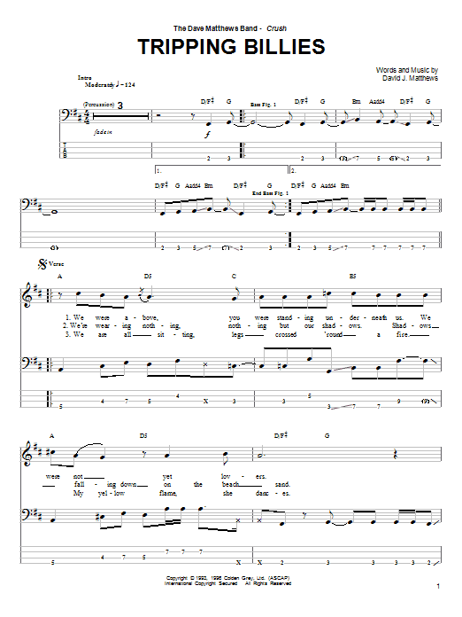 Download Dave Matthews Band Tripping Billies Sheet Music and learn how to play Bass Guitar Tab PDF digital score in minutes