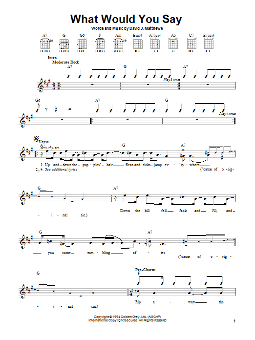 Download Dave Matthews Band What Would You Say Sheet Music and learn how to play Guitar with strumming patterns PDF digital score in minutes