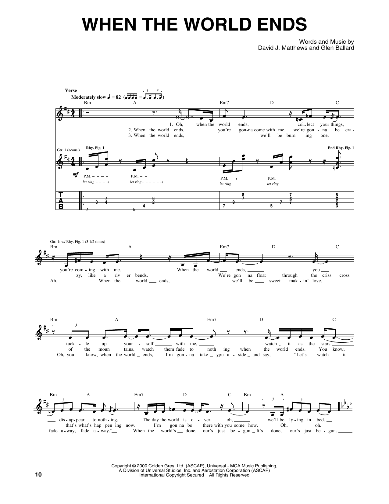 Download Dave Matthews Band When The World Ends Sheet Music and learn how to play Guitar Tab PDF digital score in minutes