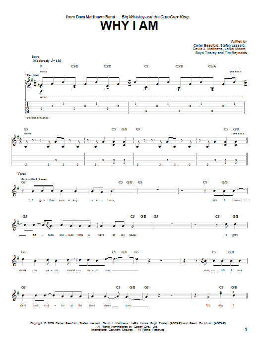 Download Dave Matthews Band Why I Am Sheet Music and learn how to play Guitar Tab PDF digital score in minutes