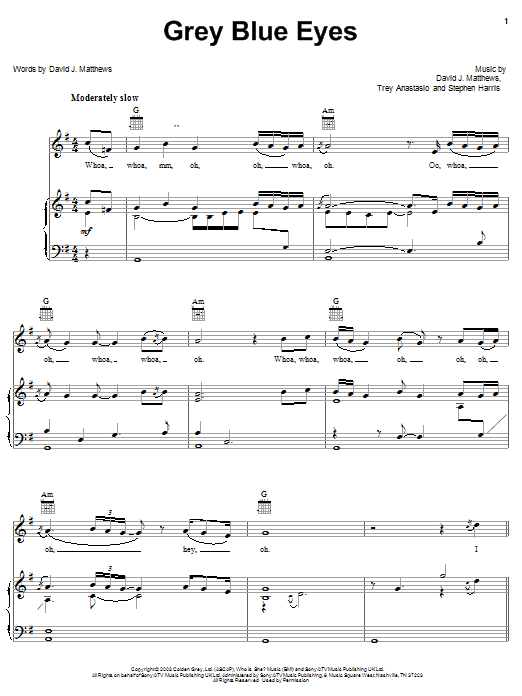 Download Dave Matthews Grey Blue Eyes Sheet Music and learn how to play Guitar Tab PDF digital score in minutes