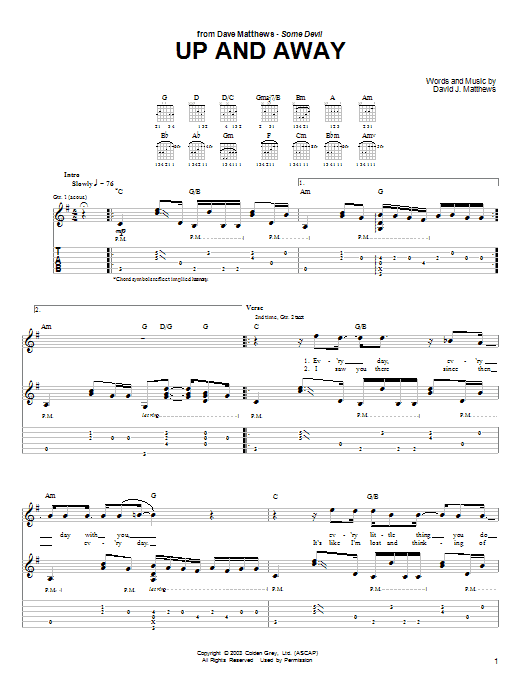 Download Dave Matthews Up and Away Sheet Music and learn how to play Guitar Tab PDF digital score in minutes