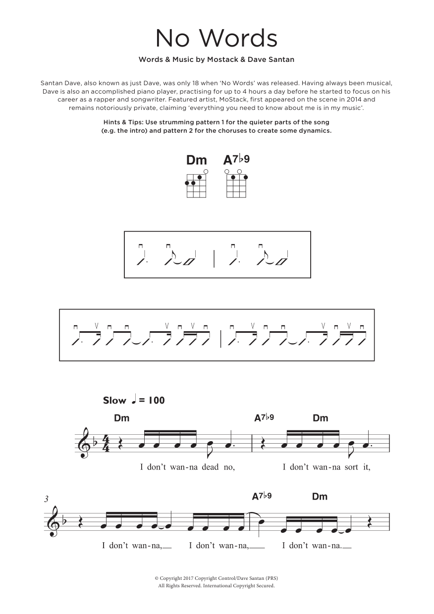Download Dave No Words (feat. Mostack) Sheet Music and learn how to play Beginner Ukulele PDF digital score in minutes