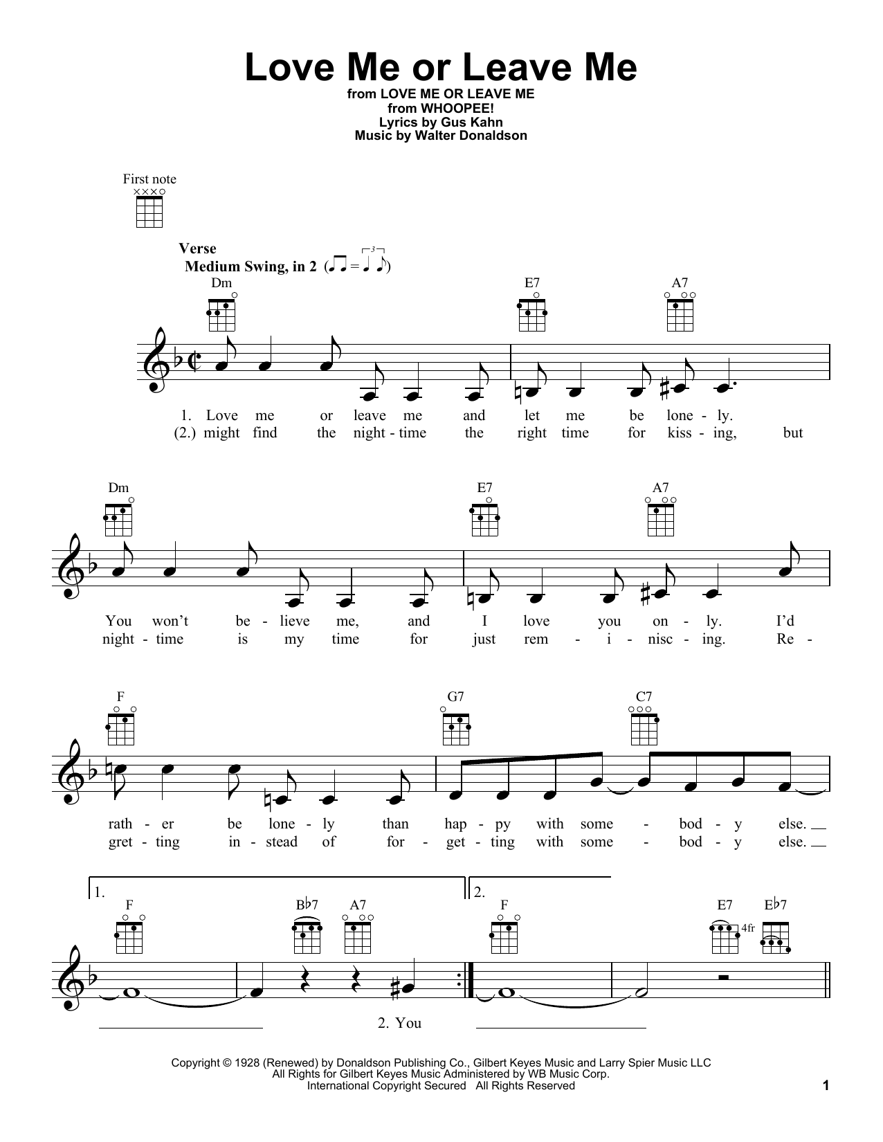 Download Dave Pell Love Me Or Leave Me Sheet Music and learn how to play Ukulele PDF digital score in minutes