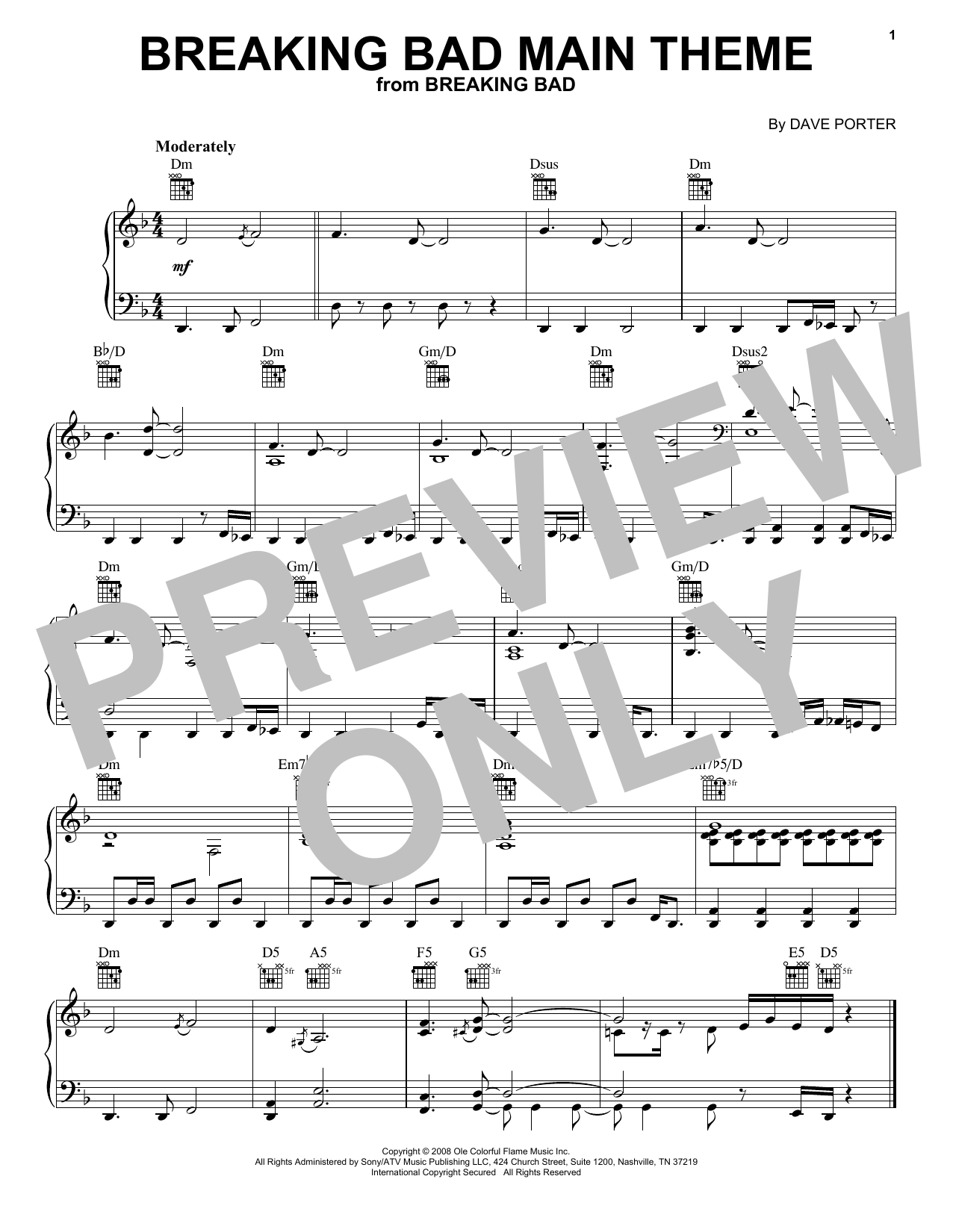 Download Dave Porter Breaking Bad Main Theme Sheet Music and learn how to play Piano Solo PDF digital score in minutes
