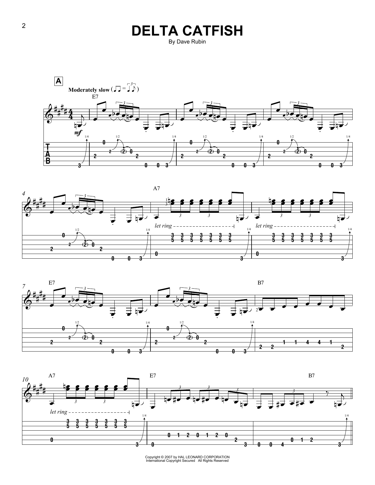 Download Dave Rubin Delta Catfish Sheet Music and learn how to play Easy Guitar Tab PDF digital score in minutes