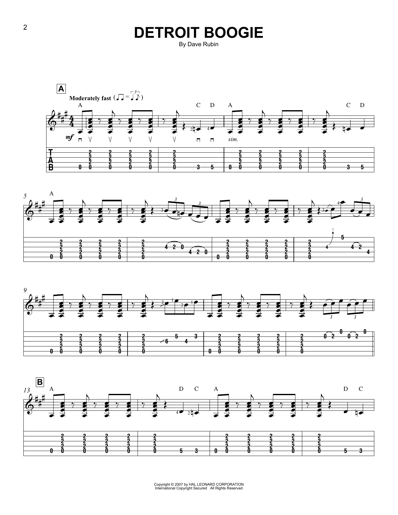 Download Dave Rubin Detroit Boogie Sheet Music and learn how to play Easy Guitar Tab PDF digital score in minutes