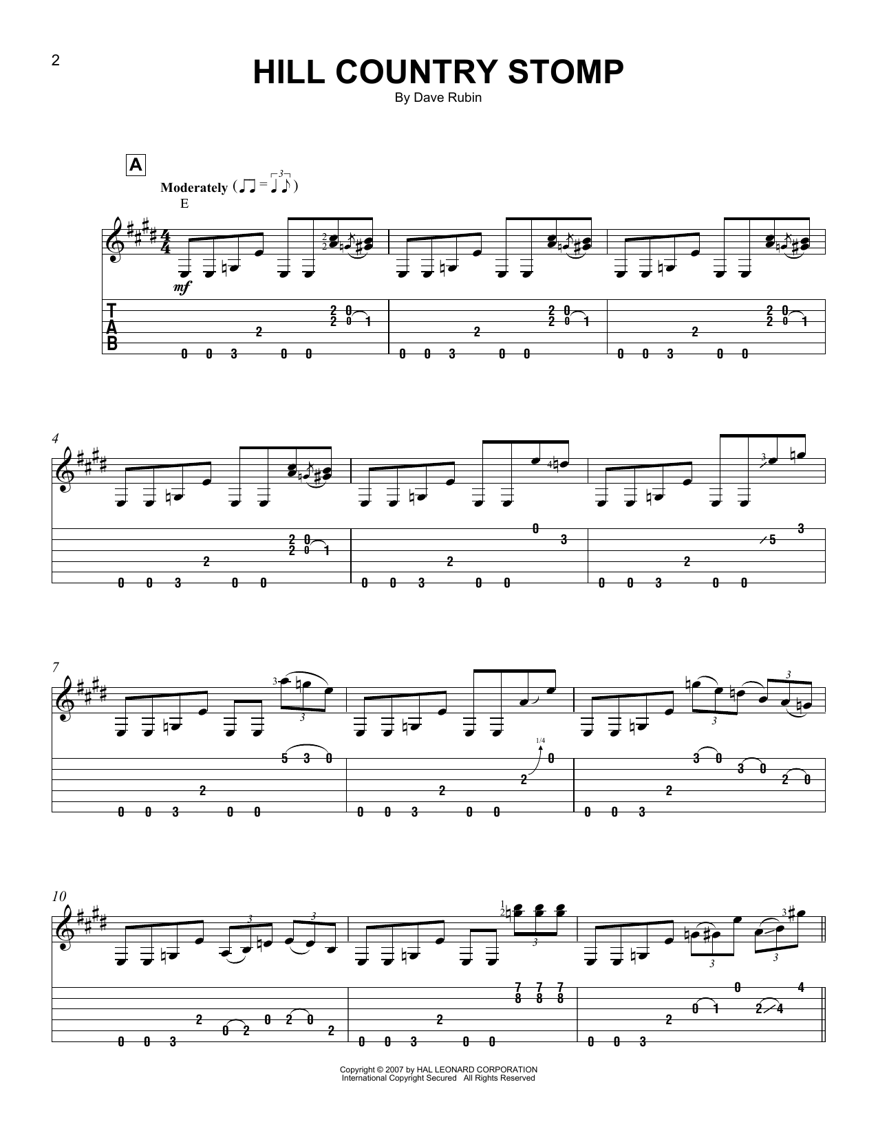 Download Dave Rubin Hill Country Stomp Sheet Music and learn how to play Easy Guitar Tab PDF digital score in minutes
