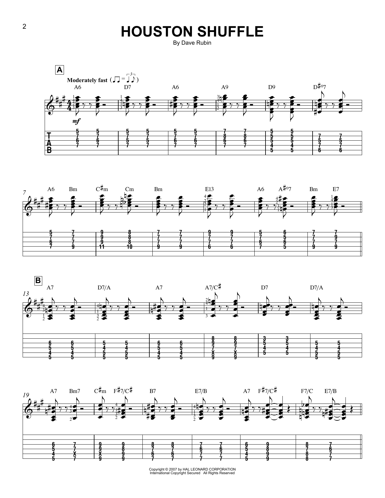 Download Dave Rubin Houston Shuffle Sheet Music and learn how to play Easy Guitar Tab PDF digital score in minutes