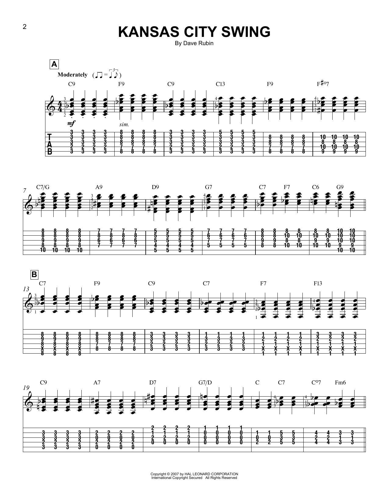 Download Dave Rubin Kansas City Swing Sheet Music and learn how to play Easy Guitar Tab PDF digital score in minutes