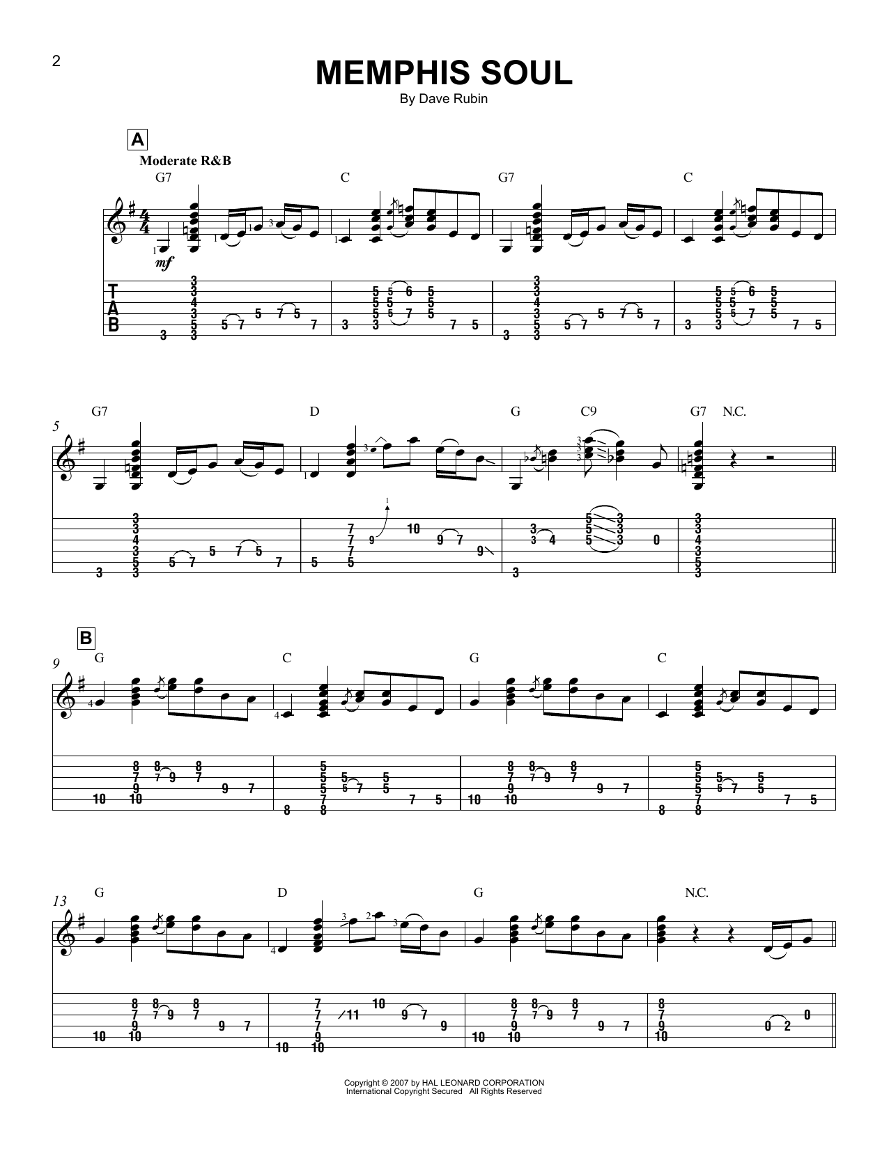 Download Dave Rubin Memphis Soul Sheet Music and learn how to play Easy Guitar Tab PDF digital score in minutes