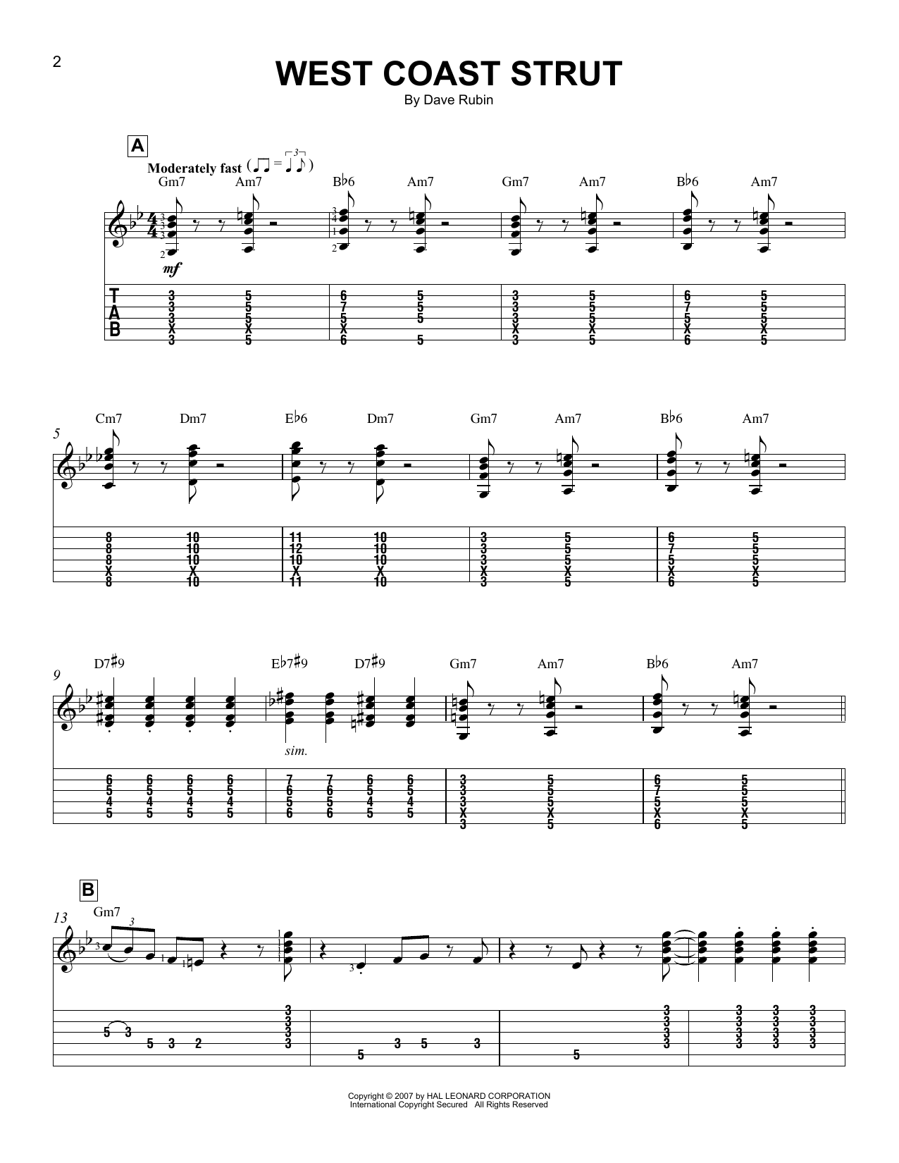 Download Dave Rubin West Coast Strut Sheet Music and learn how to play Easy Guitar Tab PDF digital score in minutes