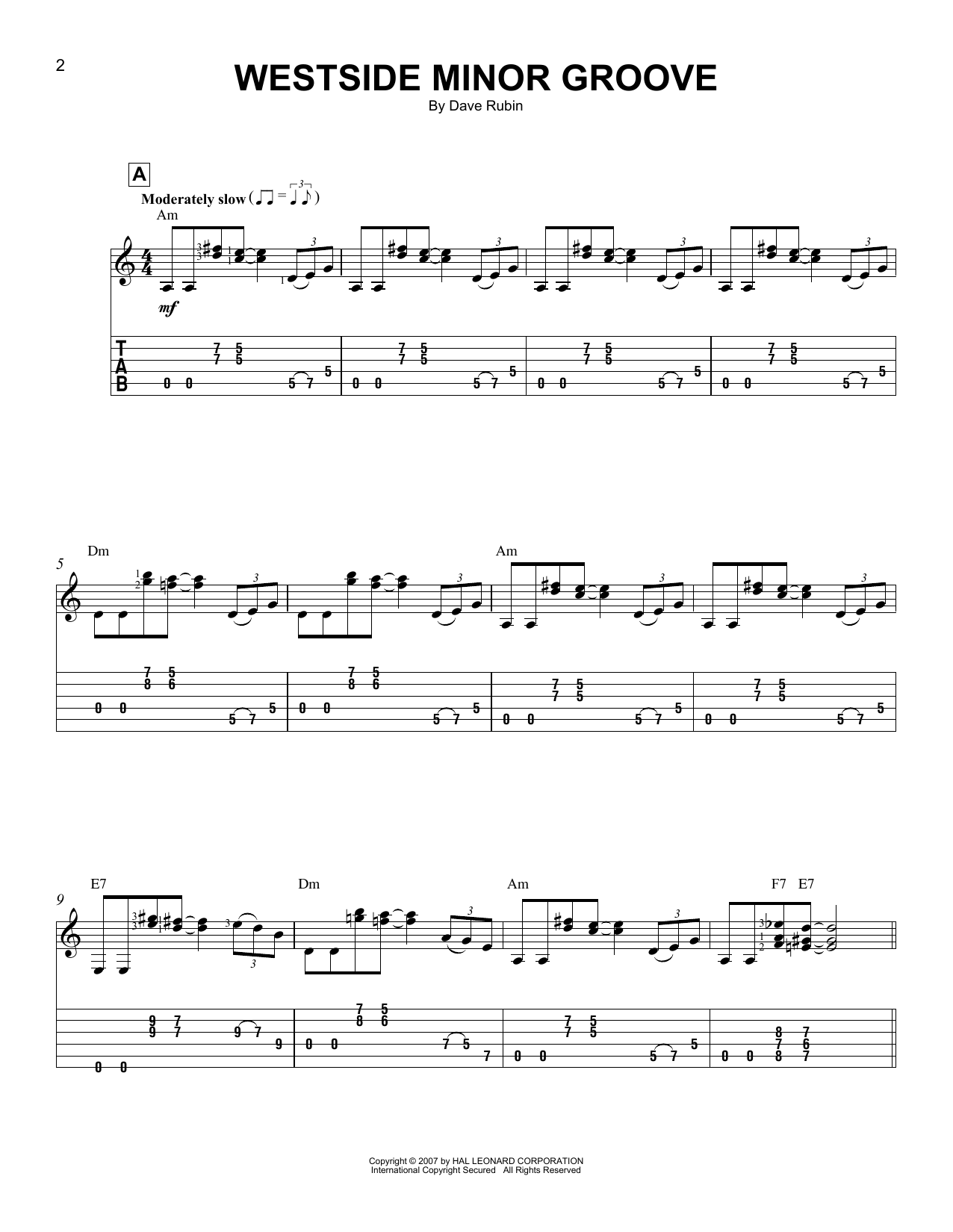 Download Dave Rubin Westside Minor Groove Sheet Music and learn how to play Easy Guitar Tab PDF digital score in minutes