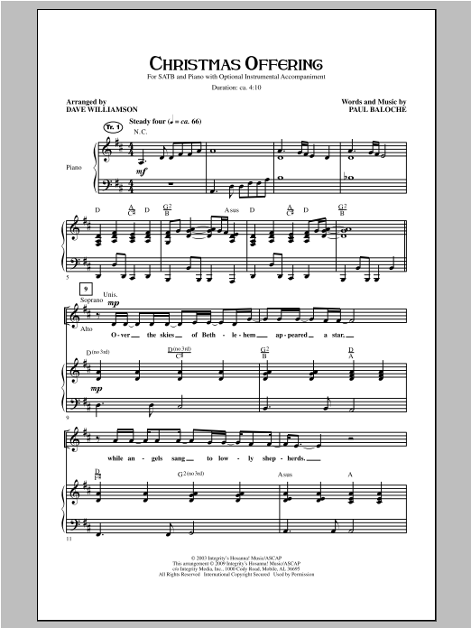 Download Dave Williamson Christmas Offering Sheet Music and learn how to play SATB PDF digital score in minutes