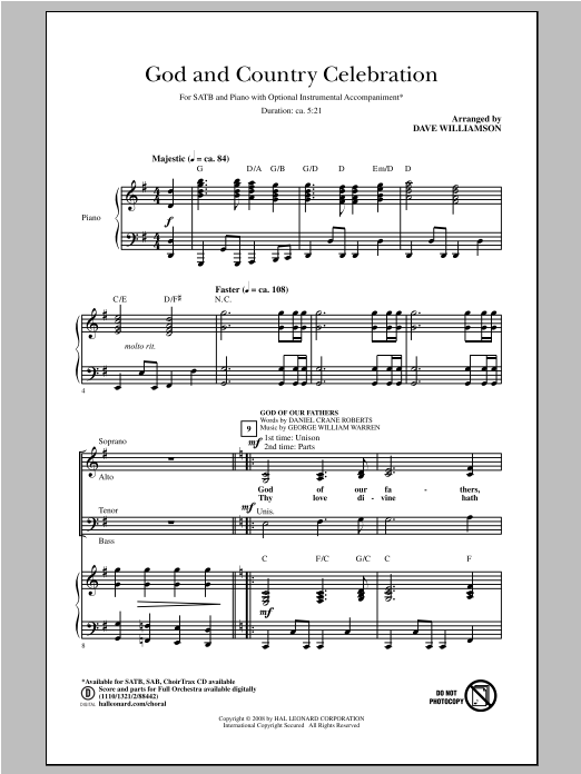 Download Dave Williamson God and Country Celebration (Medley) Sheet Music and learn how to play SAB PDF digital score in minutes