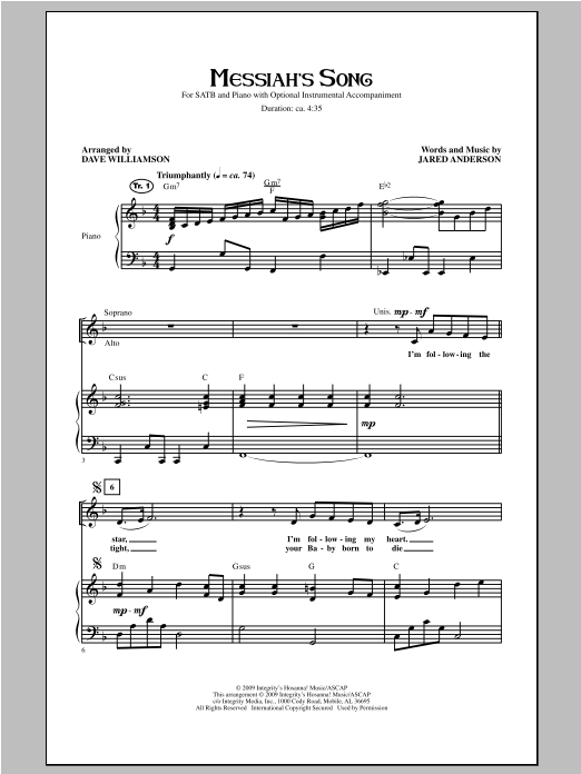 Download Dave Williamson Messiah's Song Sheet Music and learn how to play SATB PDF digital score in minutes
