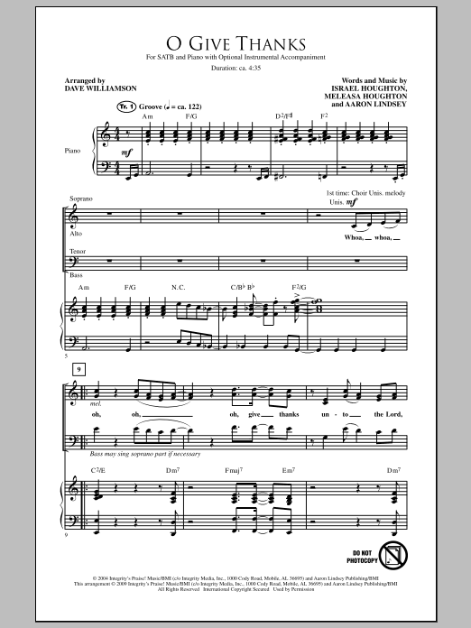 Download Dave Williamson O Give Thanks Sheet Music and learn how to play SATB Choir PDF digital score in minutes