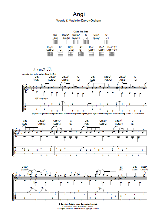 Download Davey Graham Angi Sheet Music and learn how to play Guitar Tab PDF digital score in minutes