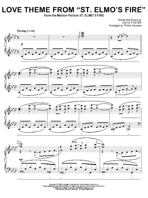 Download David Foster Love Theme From St. Elmo's Fire Sheet Music and learn how to play Piano PDF digital score in minutes
