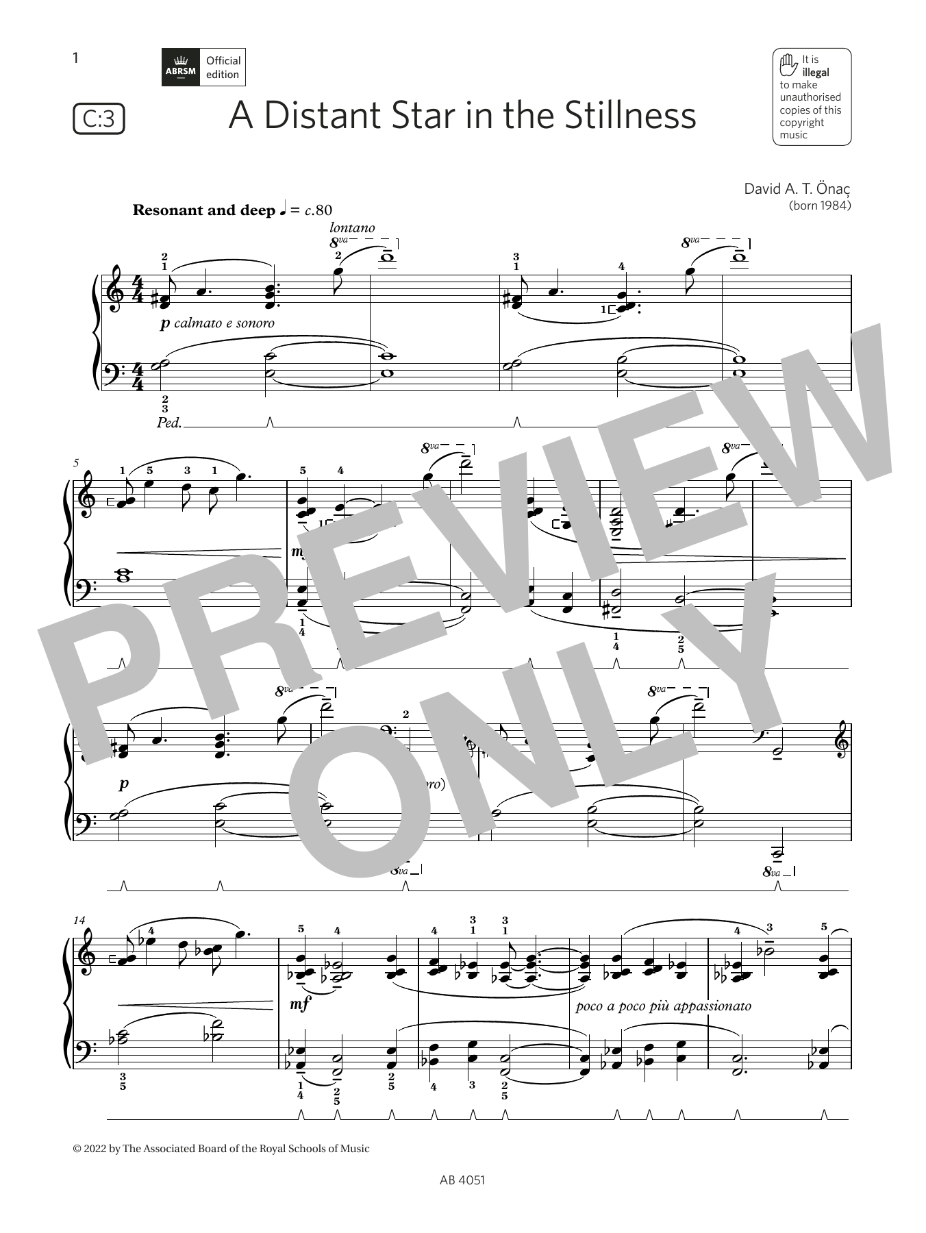 Download David A T Önaç A Distant Star in the Stillness (Grade 5, list C3, from the ABRSM Piano Syllabus Sheet Music and learn how to play Piano Solo PDF digital score in minutes