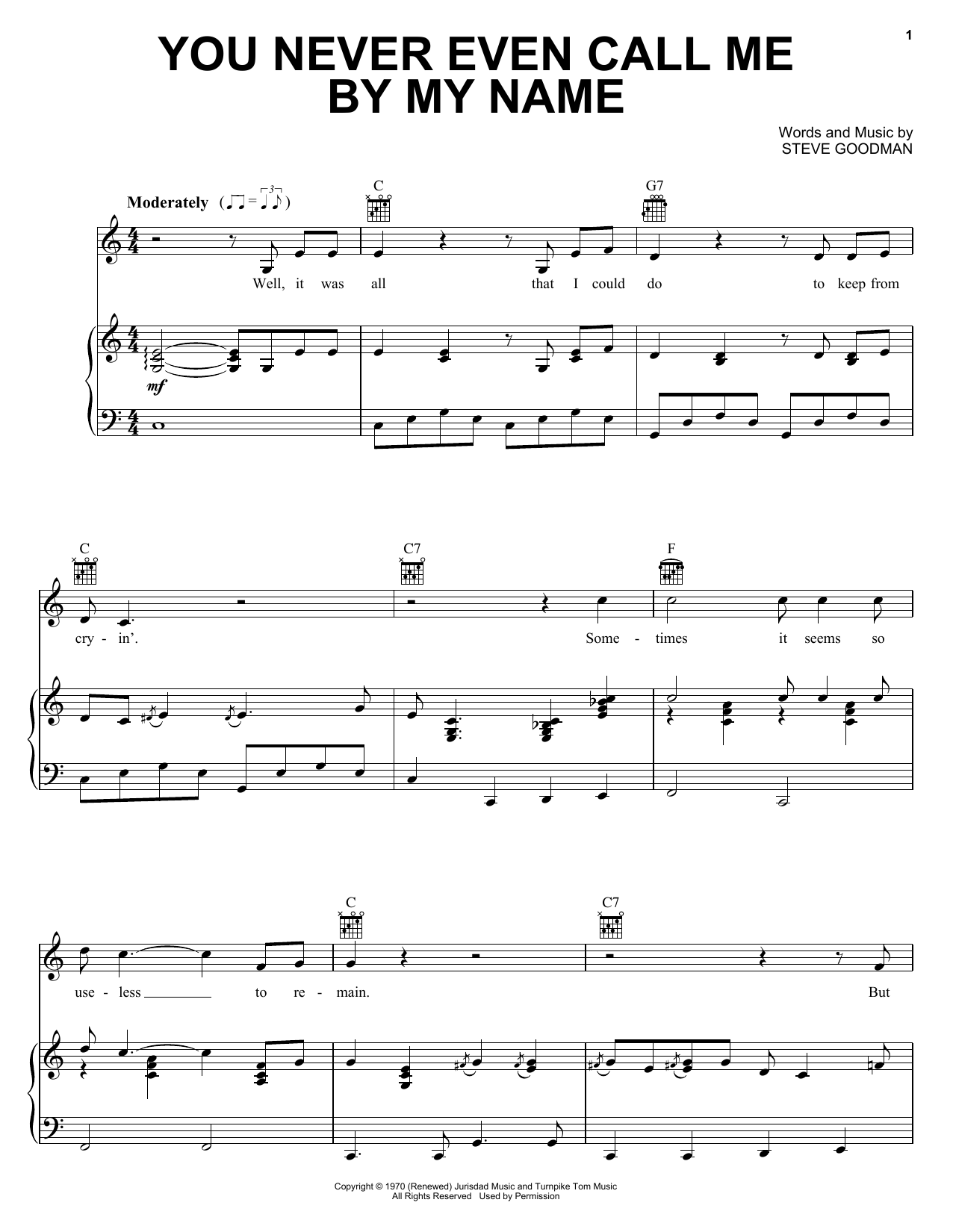 Download David Allan Coe You Never Even Call Me By My Name Sheet Music and learn how to play Piano, Vocal & Guitar (Right-Hand Melody) PDF digital score in minutes