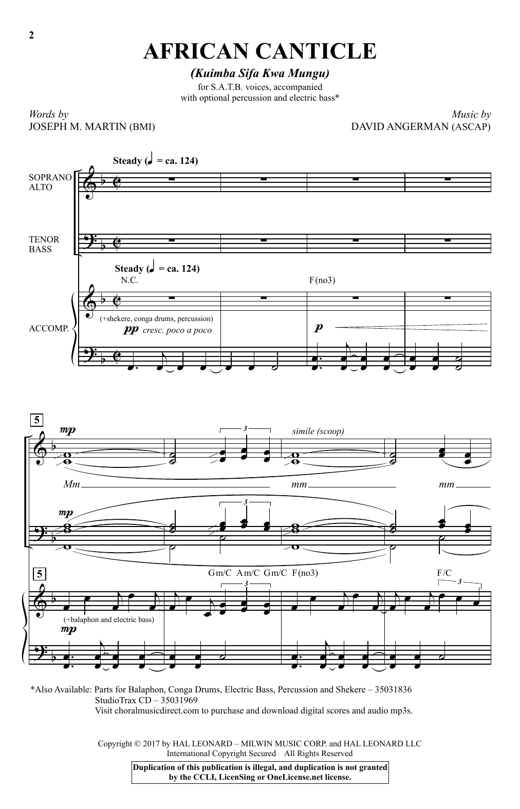 Download David Angerman African Canticle (Kuimba Sifa Kwa Mungu) Sheet Music and learn how to play SATB PDF digital score in minutes