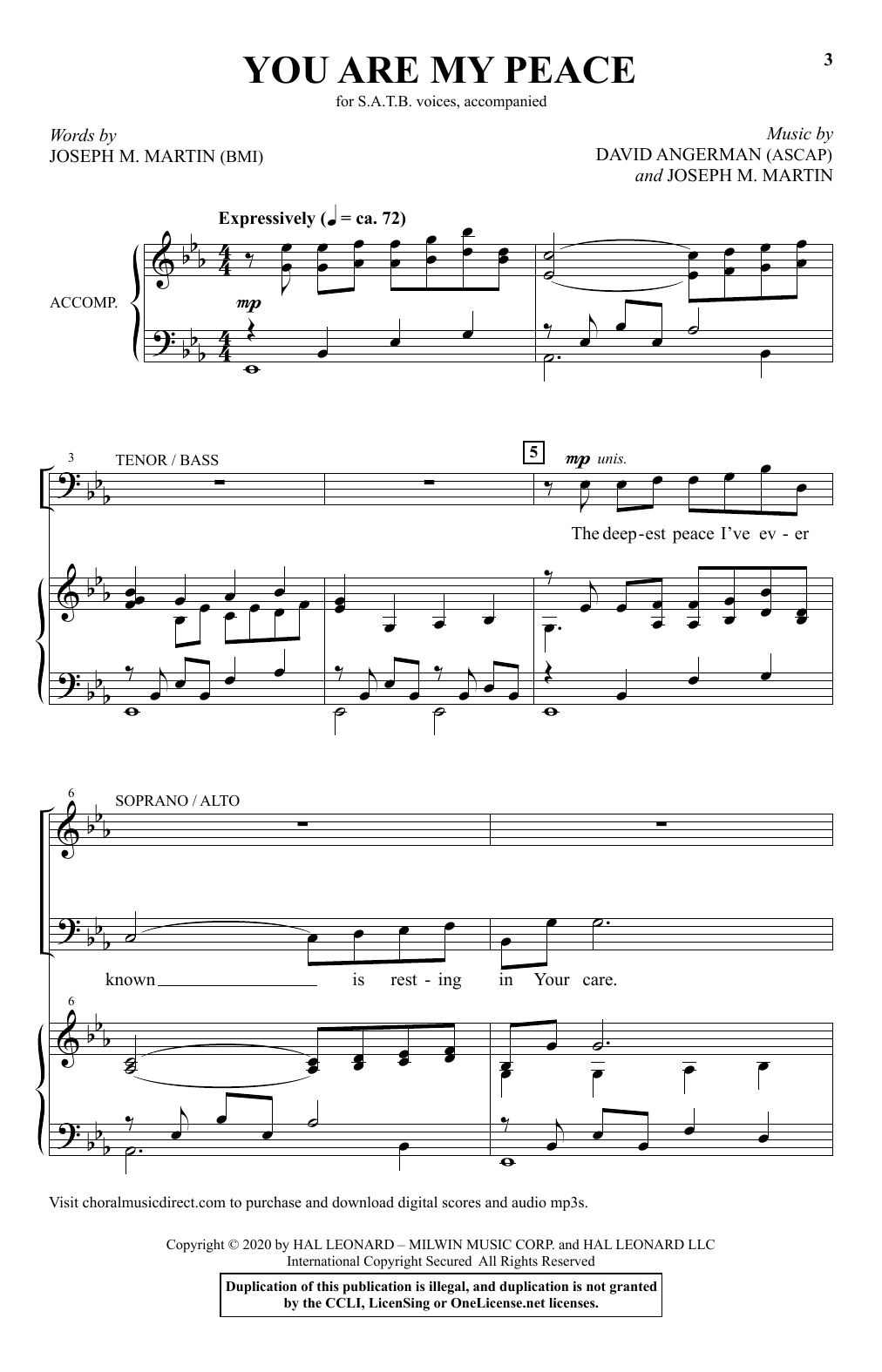 Download David Angerman and Joseph M. Martin You Are My Peace Sheet Music and learn how to play SATB Choir PDF digital score in minutes